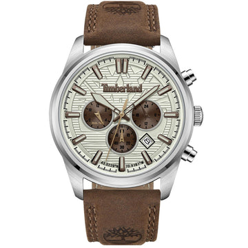 Αντρικό ρολόι Timberland Northbridge TDWGF0009604 χρονογράφος με καφέ δερμάτινο λουράκι και μπεζ καντράν διαμέτρου 45mm.
